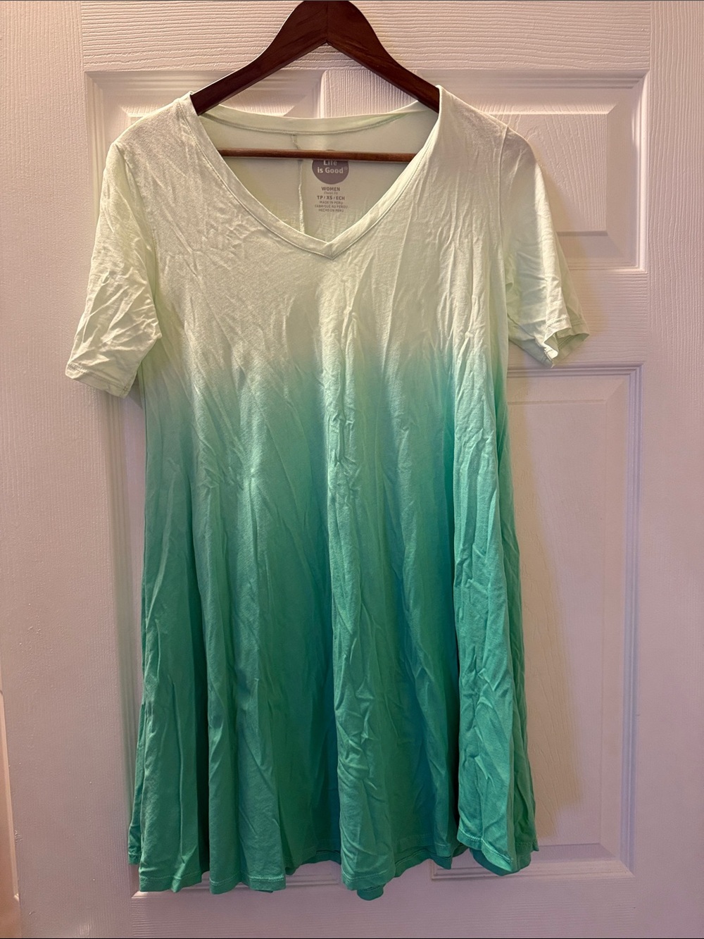 Life Is Good Green T-shirt dress with Metal Logo Badge EUC